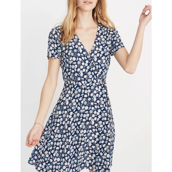Madewell Dresses & Skirts - Madewell Button Wrap Mini Dress in French Floral Print, Blue - Size 6